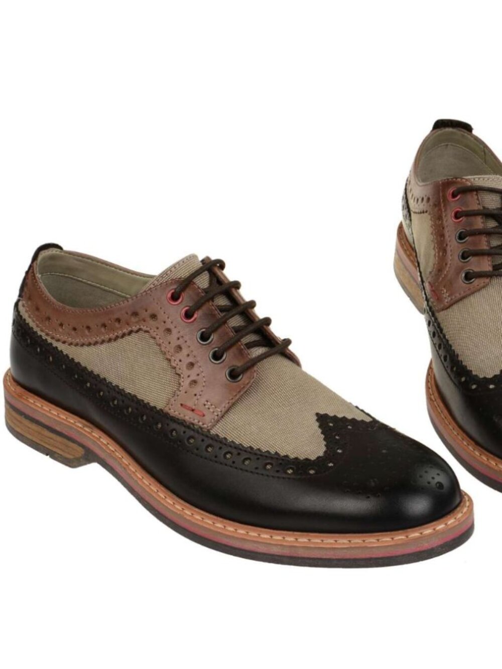 Clarks Pitney Limit Wingtip Brogue Shoes – Brown Canvas & Leather – Size 9